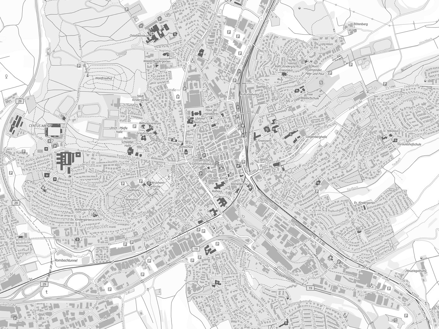 Kartenausschnitt Aalen mit Gewässern