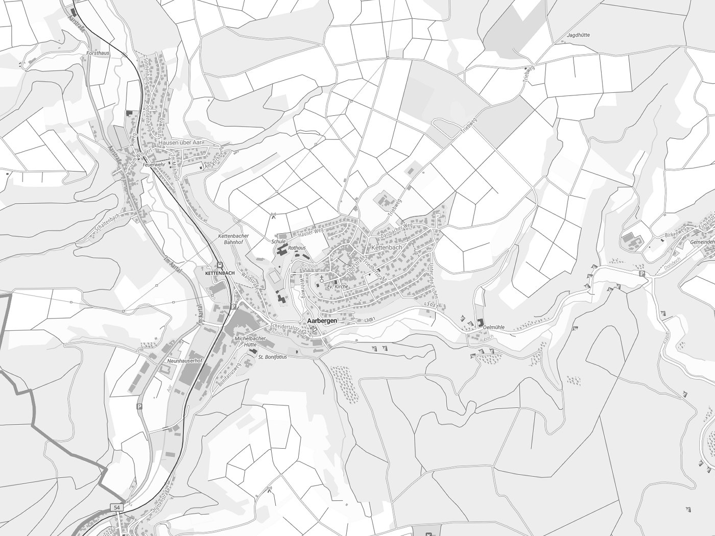 Kartenausschnitt Aarbergen mit Gewässern