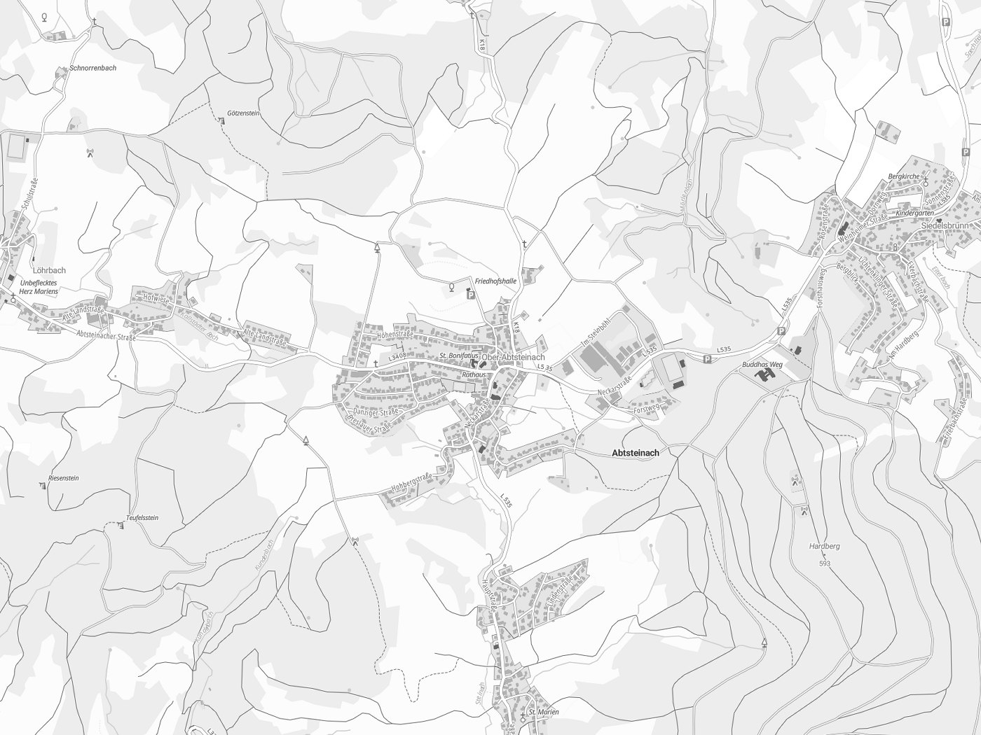 Kartenausschnitt Abtsteinach mit Gewässern