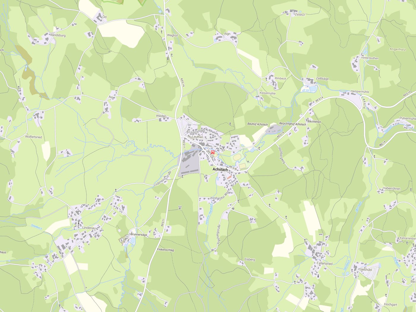 Kartenausschnitt Achslach mit Gewässern