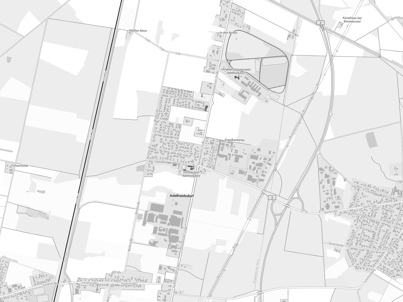 Kartenausschnitt Adelheidsdorf mit Gewässern