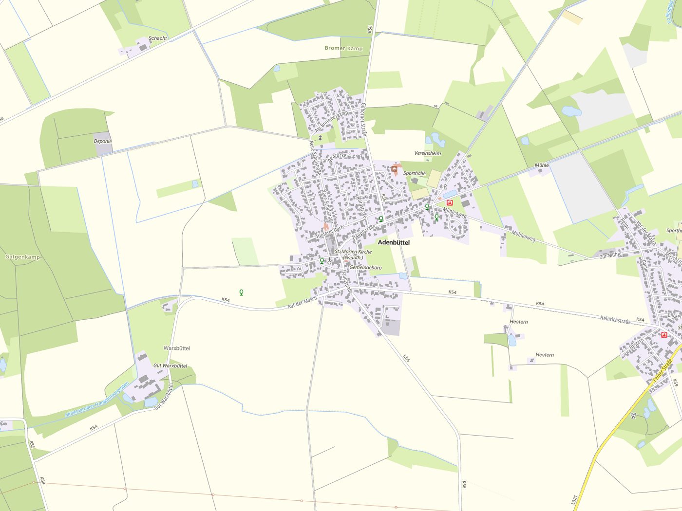 Kartenausschnitt Adenbüttel mit Gewässern