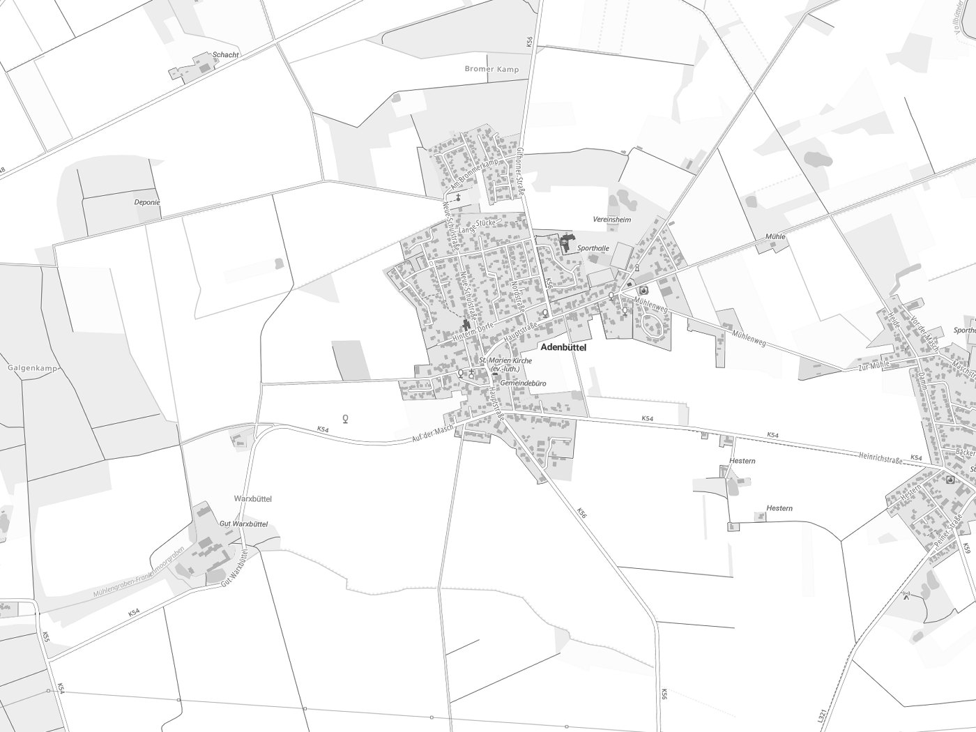 Kartenausschnitt Adenbüttel mit Gewässern