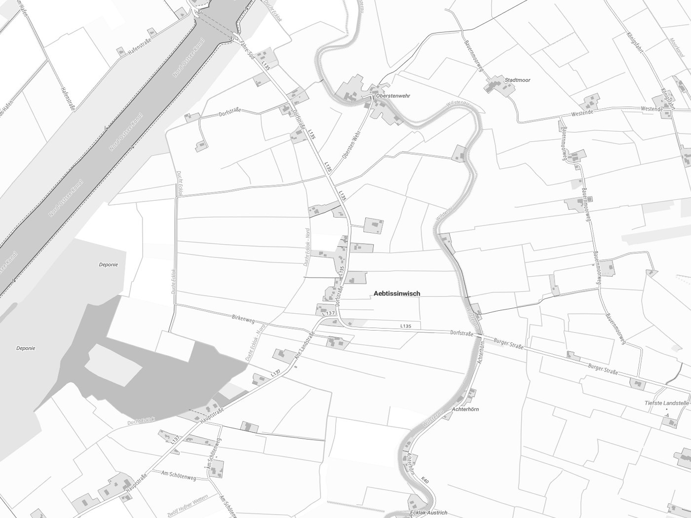 Kartenausschnitt Aebtissinwisch mit Gewässern