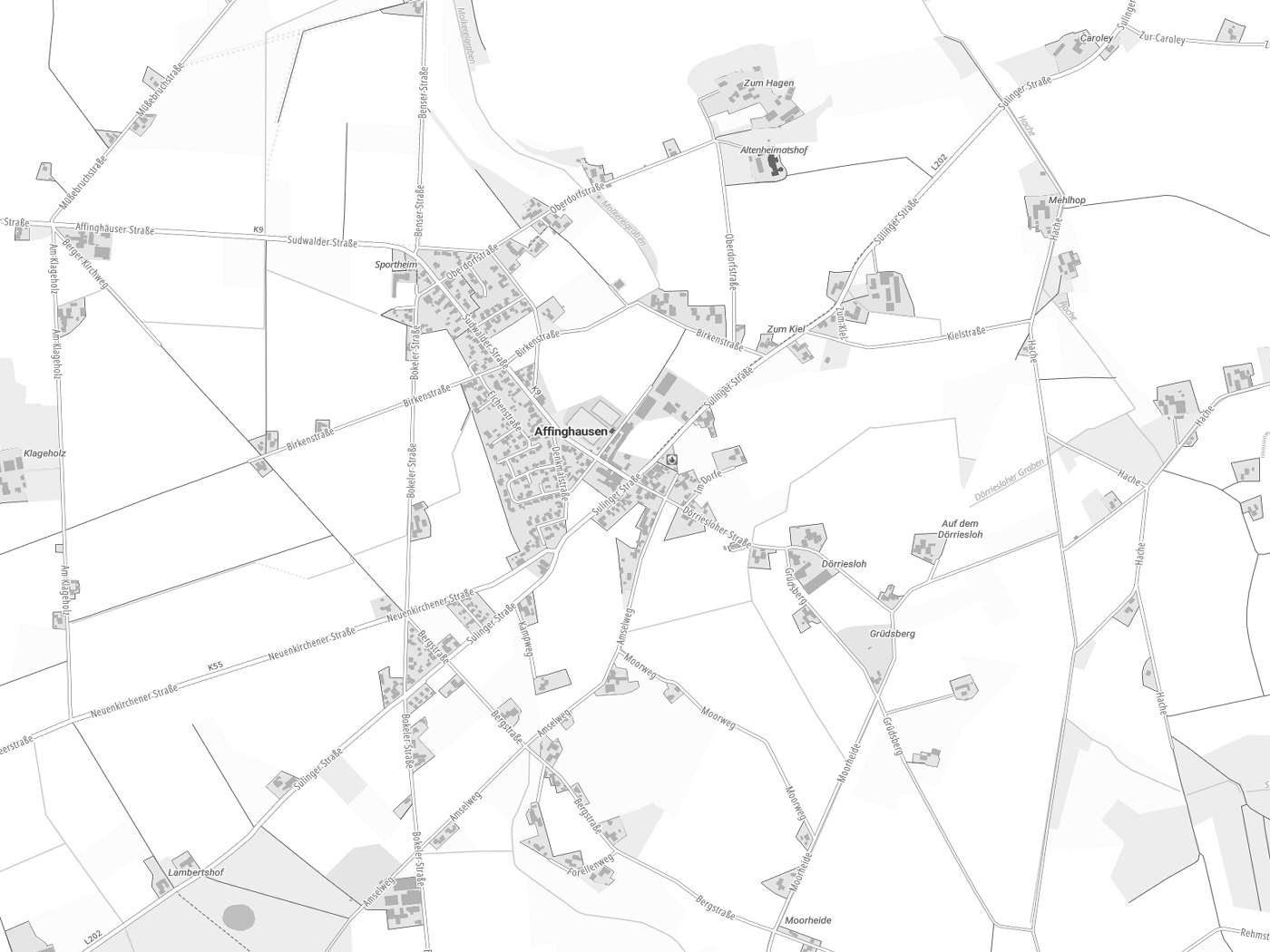 Kartenausschnitt Affinghausen mit Gewässern