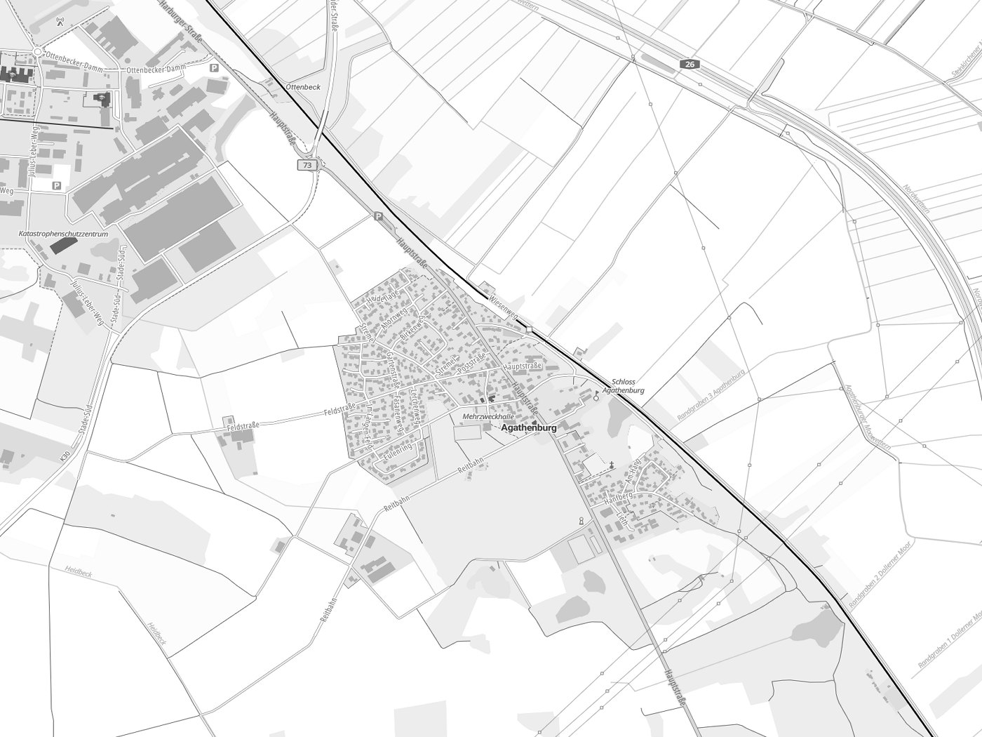 Kartenausschnitt Agathenburg mit Gewässern
