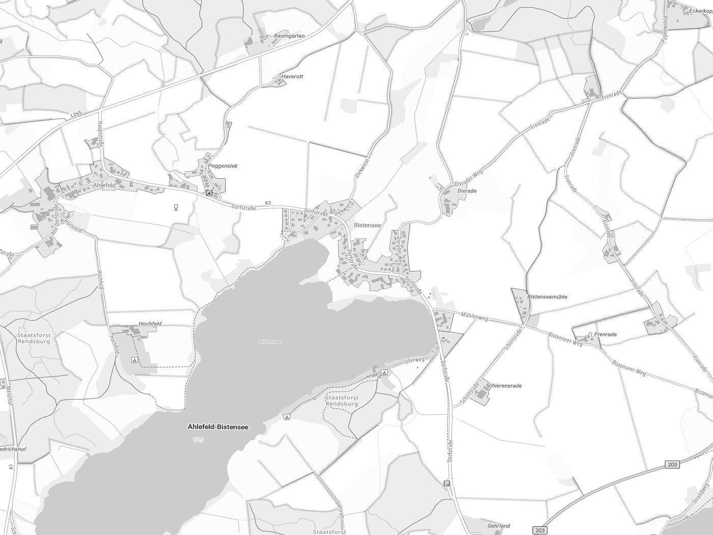 Kartenausschnitt Ahlefeld-Bistensee mit Gewässern
