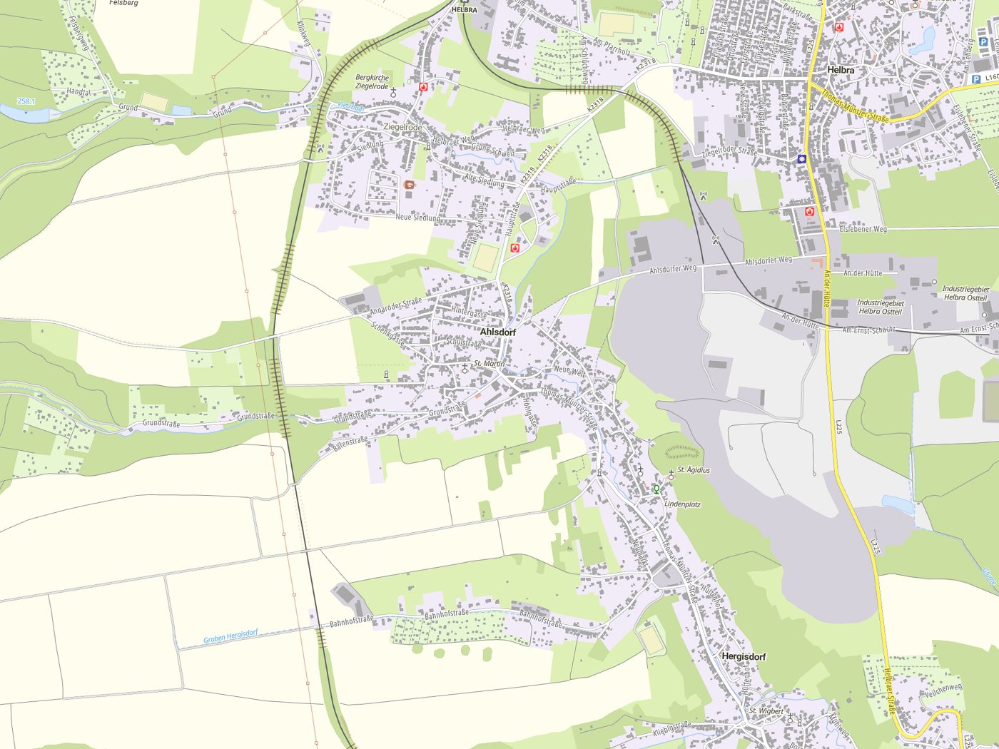 Kartenausschnitt Ahlsdorf mit Gewässern