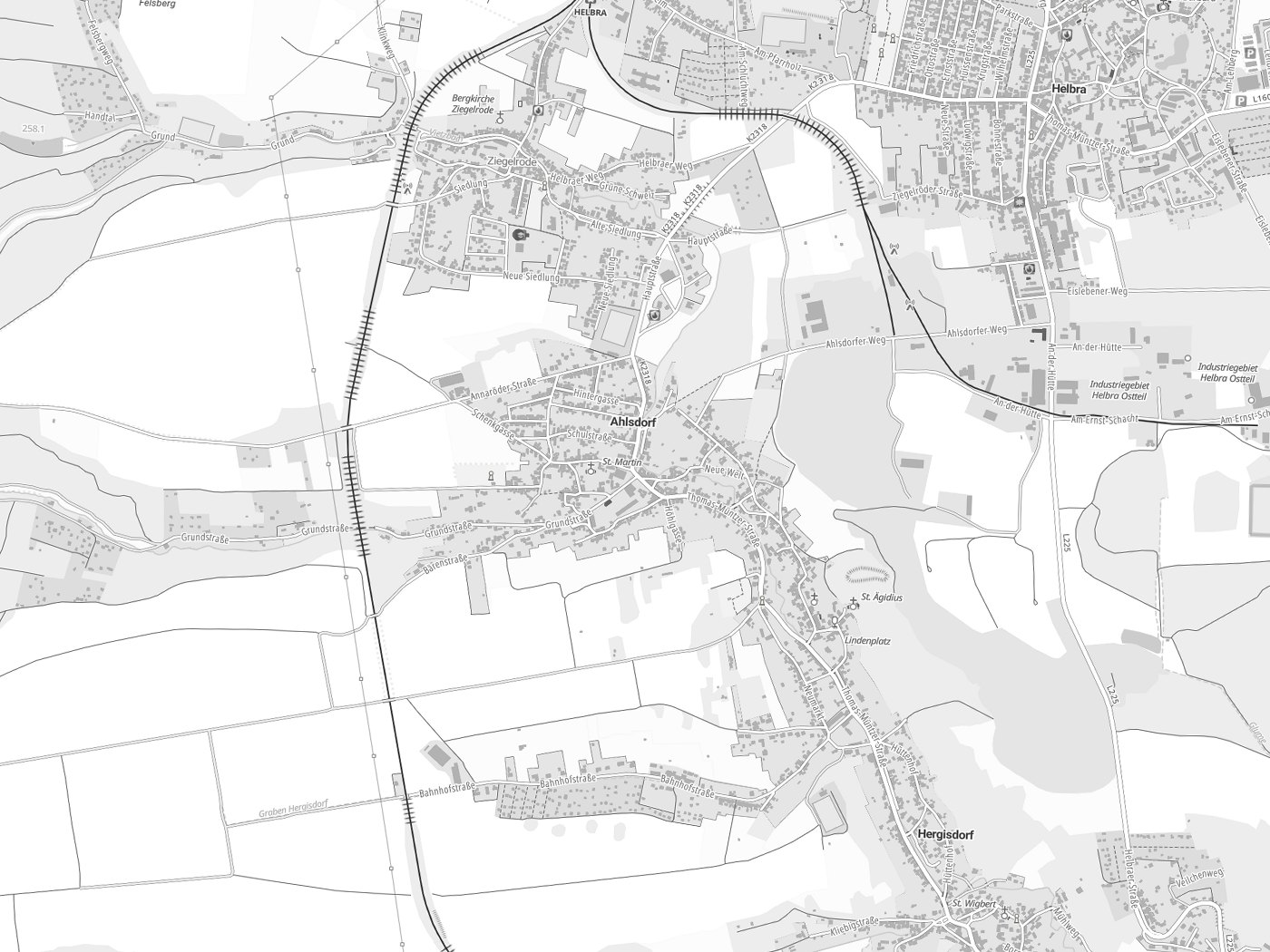 Kartenausschnitt Ahlsdorf mit Gewässern