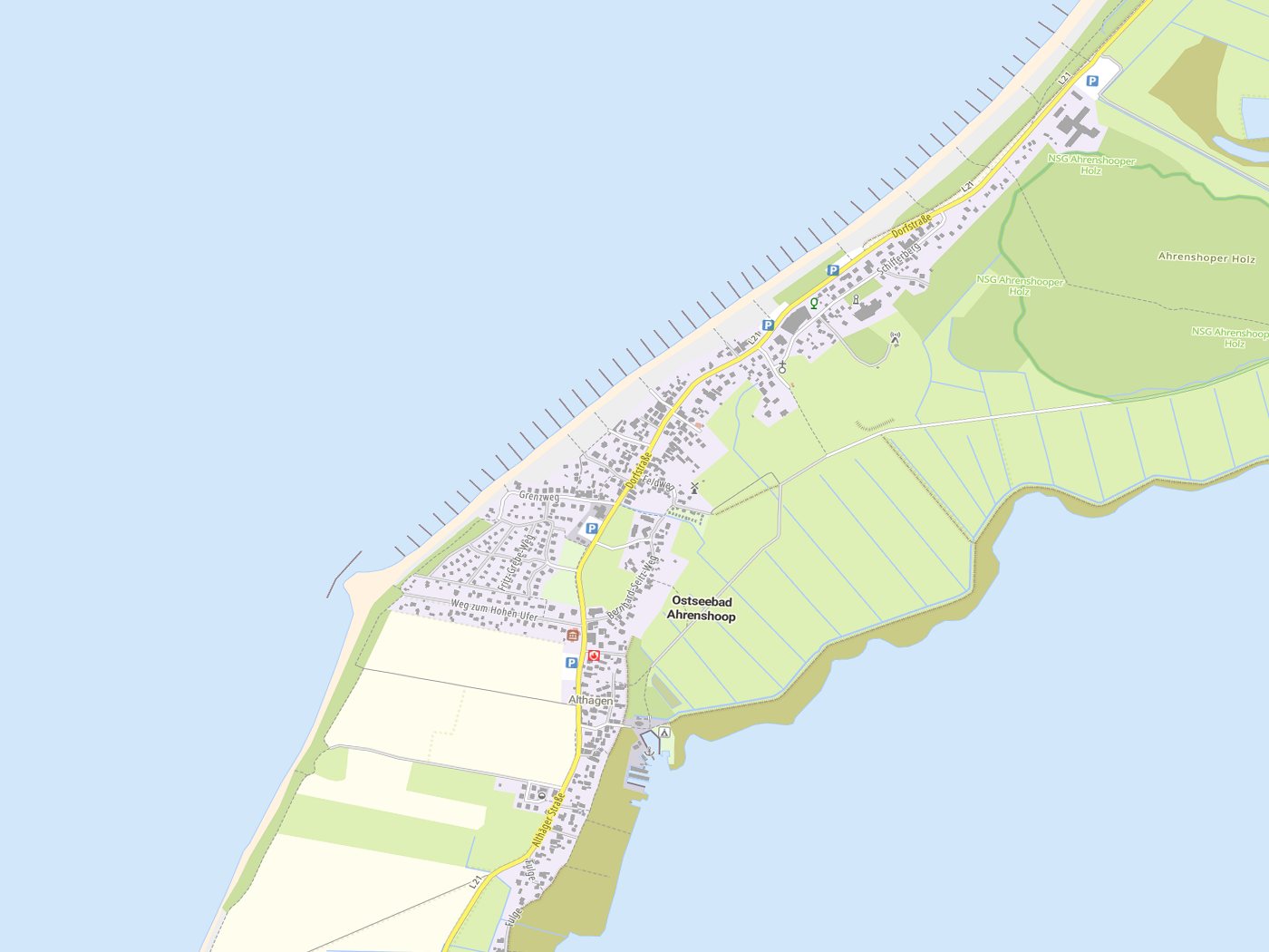 Kartenausschnitt Ahrenshoop mit Gewässern