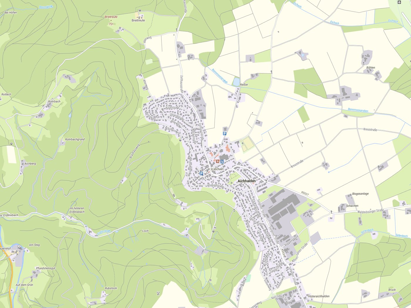 Kartenausschnitt Aichhalden mit Gewässern