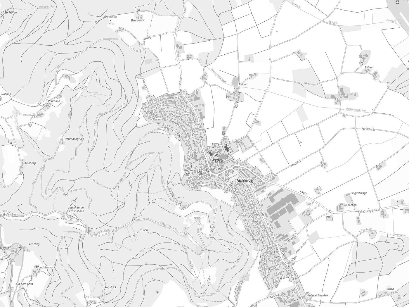 Kartenausschnitt Aichhalden mit Gewässern