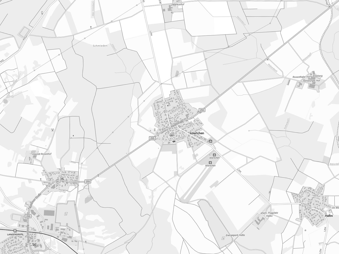 Kartenausschnitt Ailertchen mit Gewässern