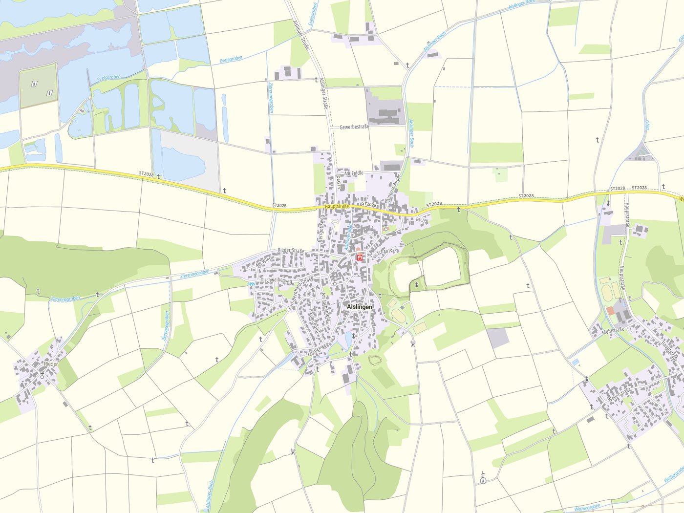 Kartenausschnitt Aislingen mit Gewässern