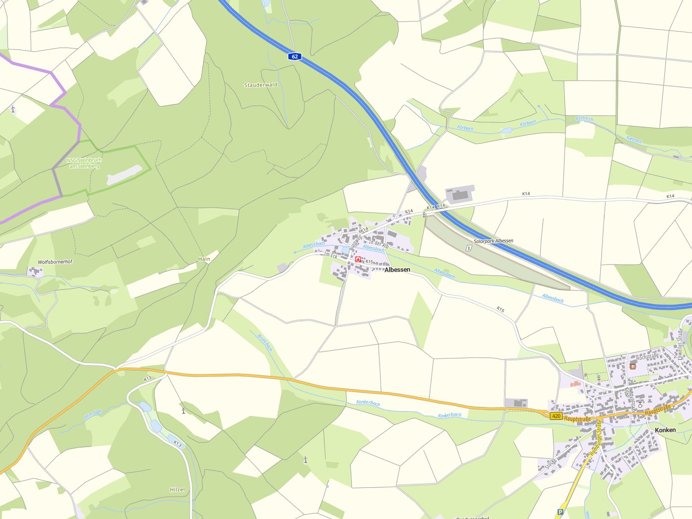 Kartenausschnitt Albessen mit Gewässern