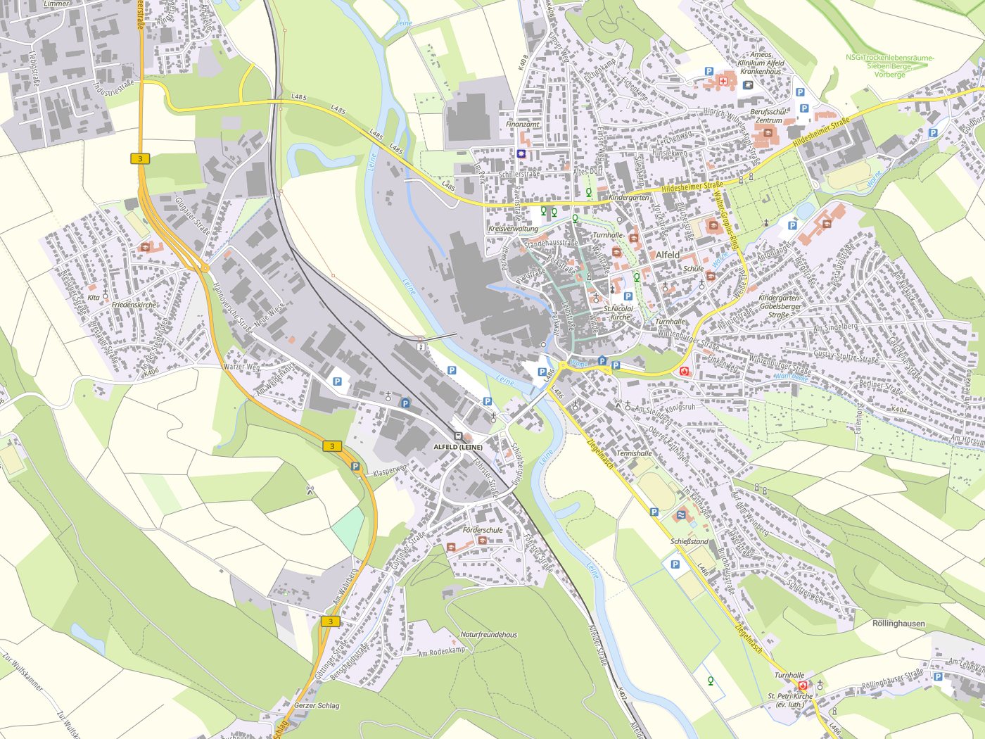 Kartenausschnitt Alfeld mit Gewässern