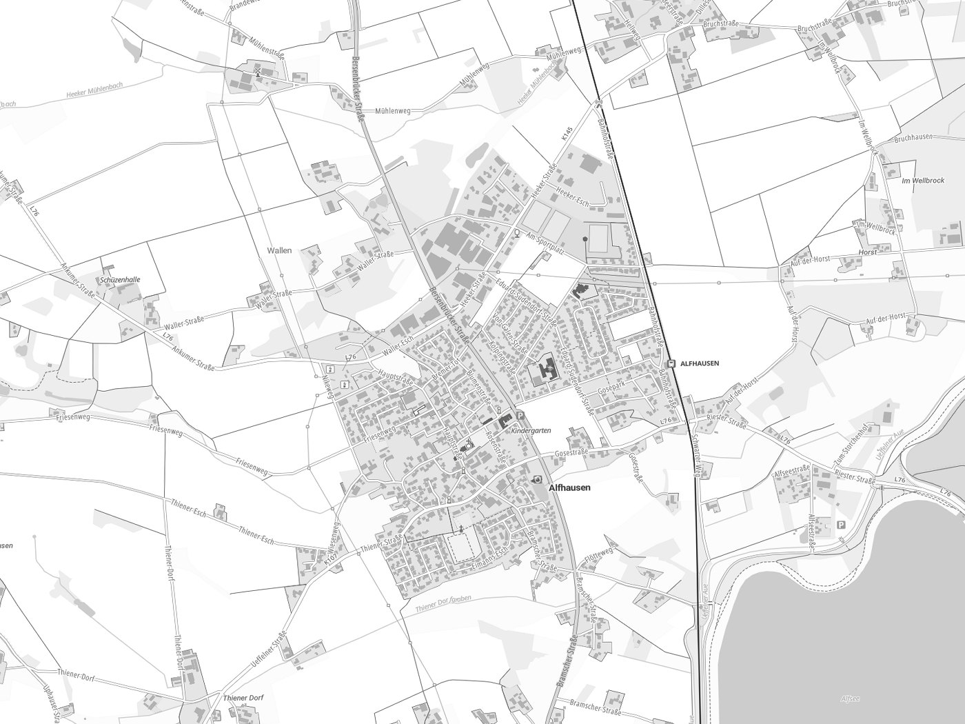 Kartenausschnitt Alfhausen mit Gewässern