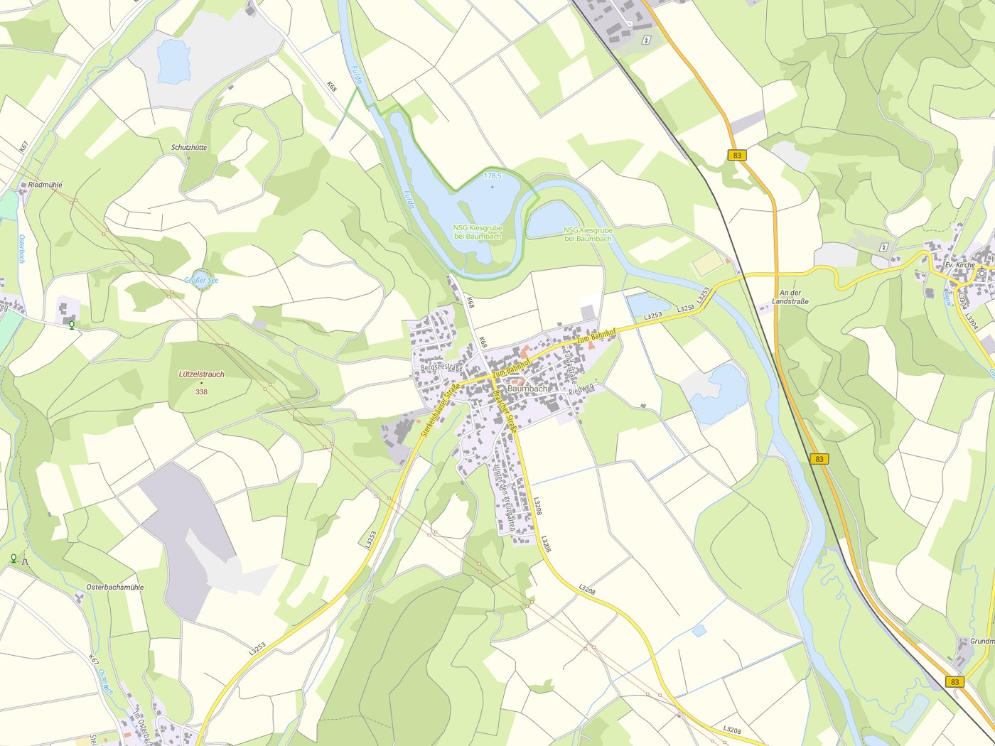 Kartenausschnitt Alheim mit Gewässern