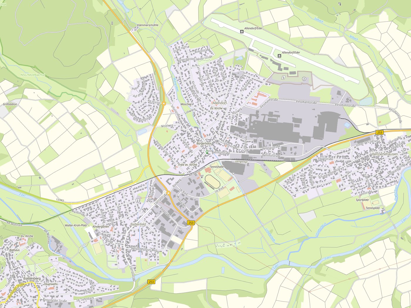 Kartenausschnitt Allendorf (Eder) mit Gewässern