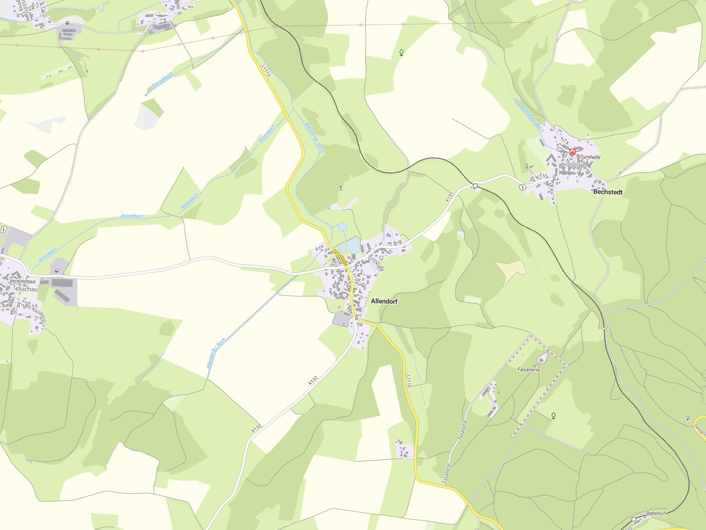 Kartenausschnitt Allendorf mit Gewässern