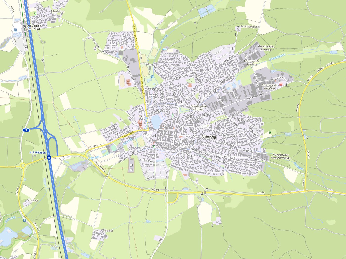 Kartenausschnitt Allersberg mit Gewässern