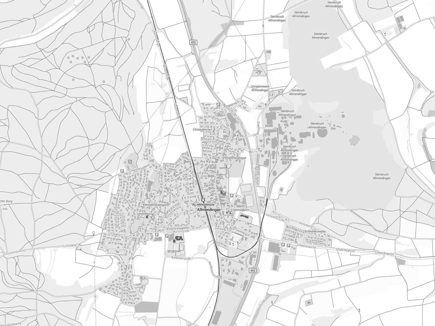 Kartenausschnitt Allmendingen mit Gewässern