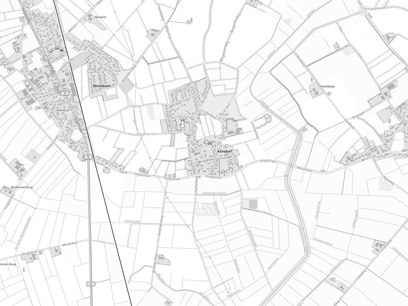 Kartenausschnitt Almdorf mit Gewässern