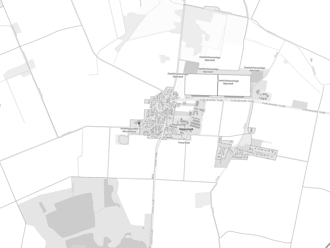 Kartenausschnitt Alperstedt mit Gewässern