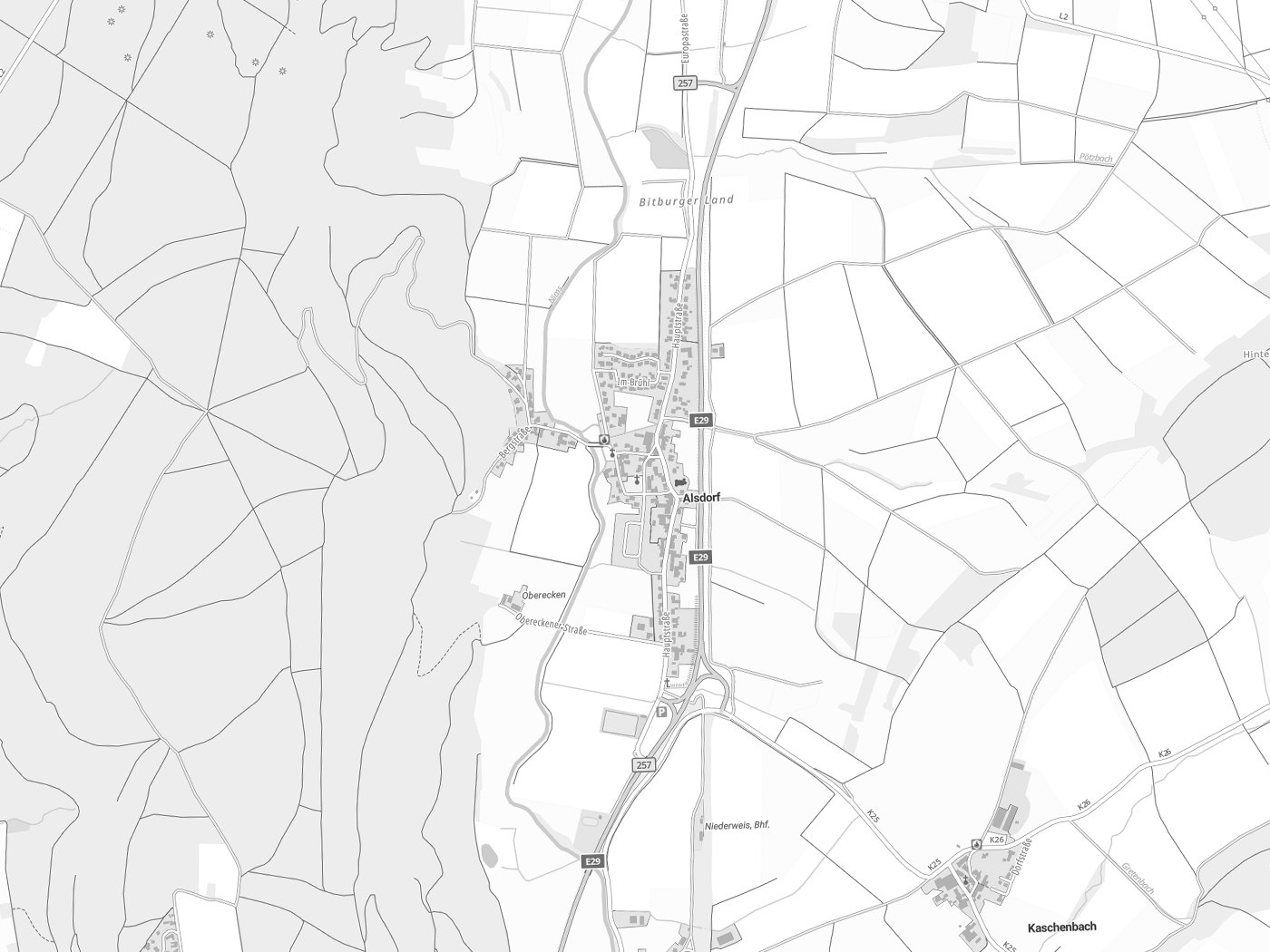 Kartenausschnitt Alsdorf mit Gewässern