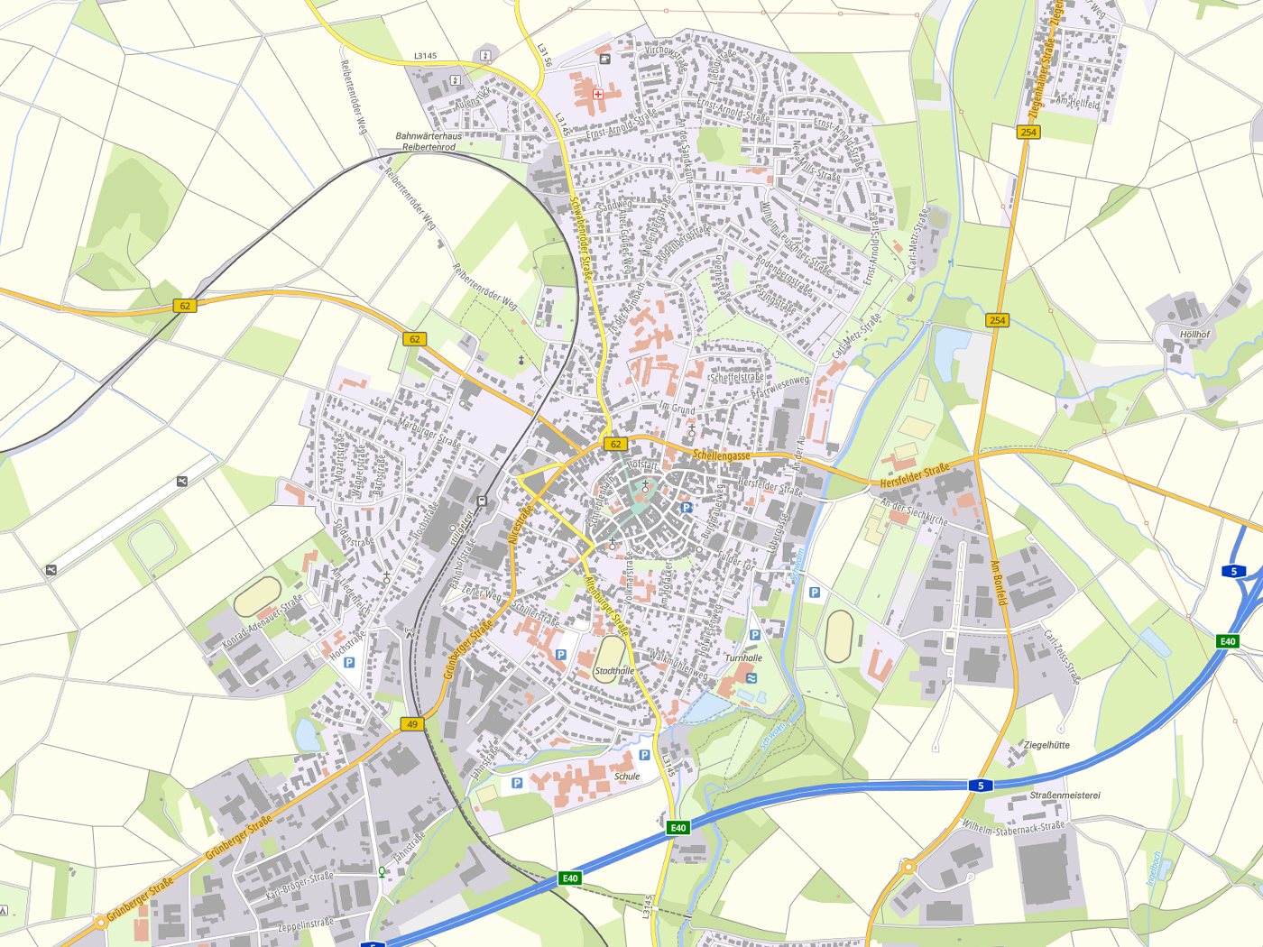 Kartenausschnitt Alsfeld mit Gewässern