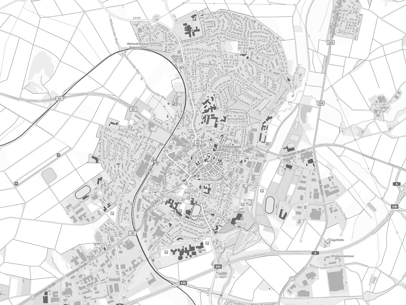 Kartenausschnitt Alsfeld mit Gewässern