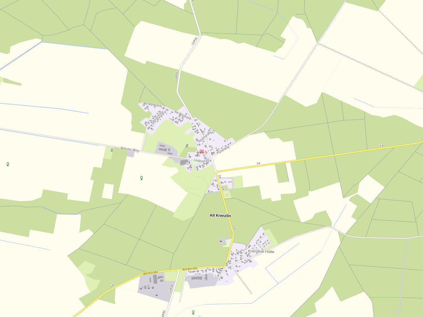 Kartenausschnitt Alt Krenzlin mit Gewässern
