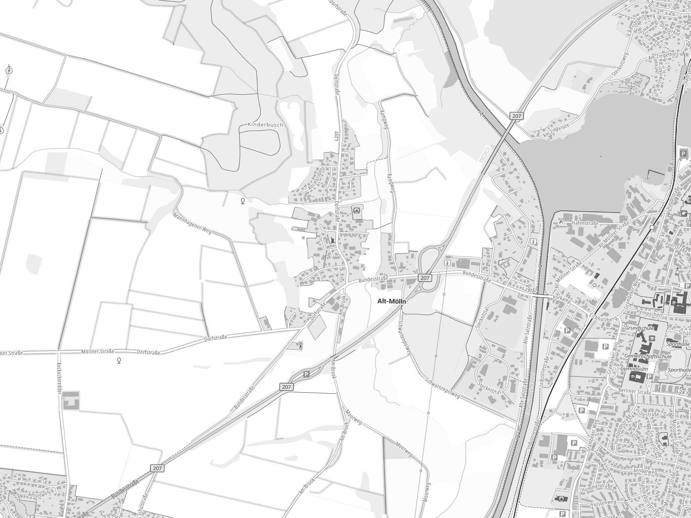 Kartenausschnitt Alt-Mölln mit Gewässern