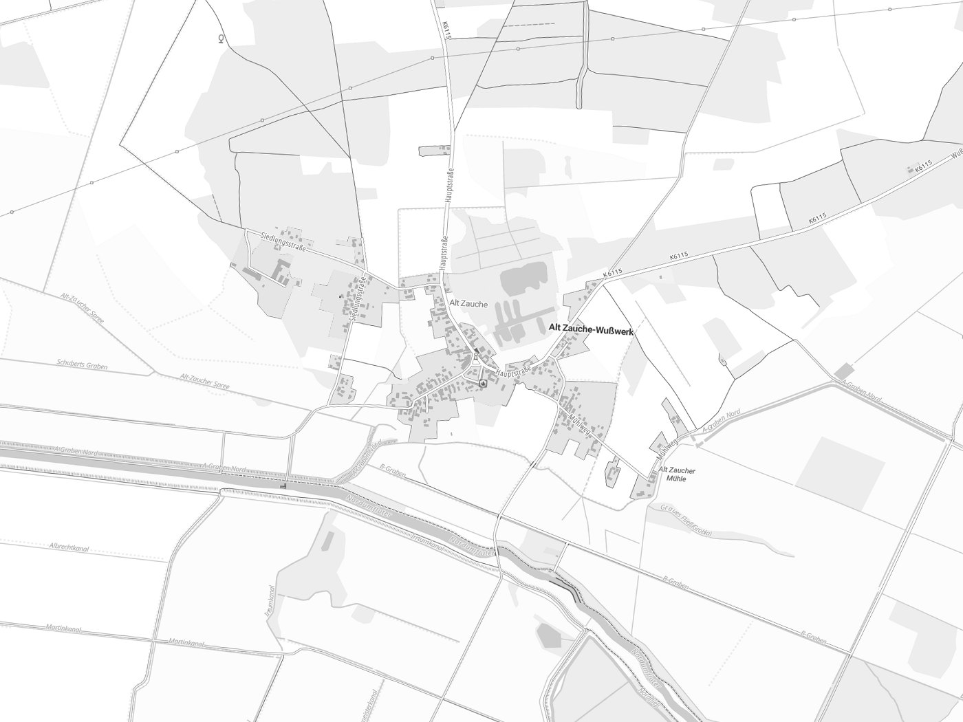 Kartenausschnitt Alt Zauche-Wußwerk/Stara Niwa-Wózwjerch mit Gewässern