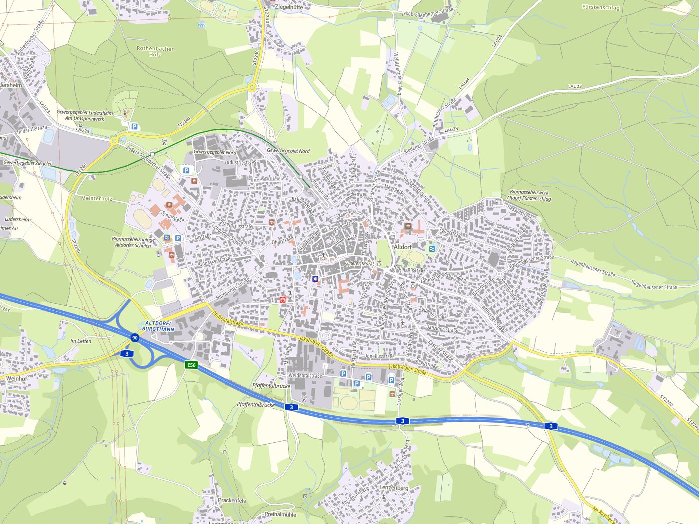 Kartenausschnitt Altdorf bei Nürnberg mit Gewässern