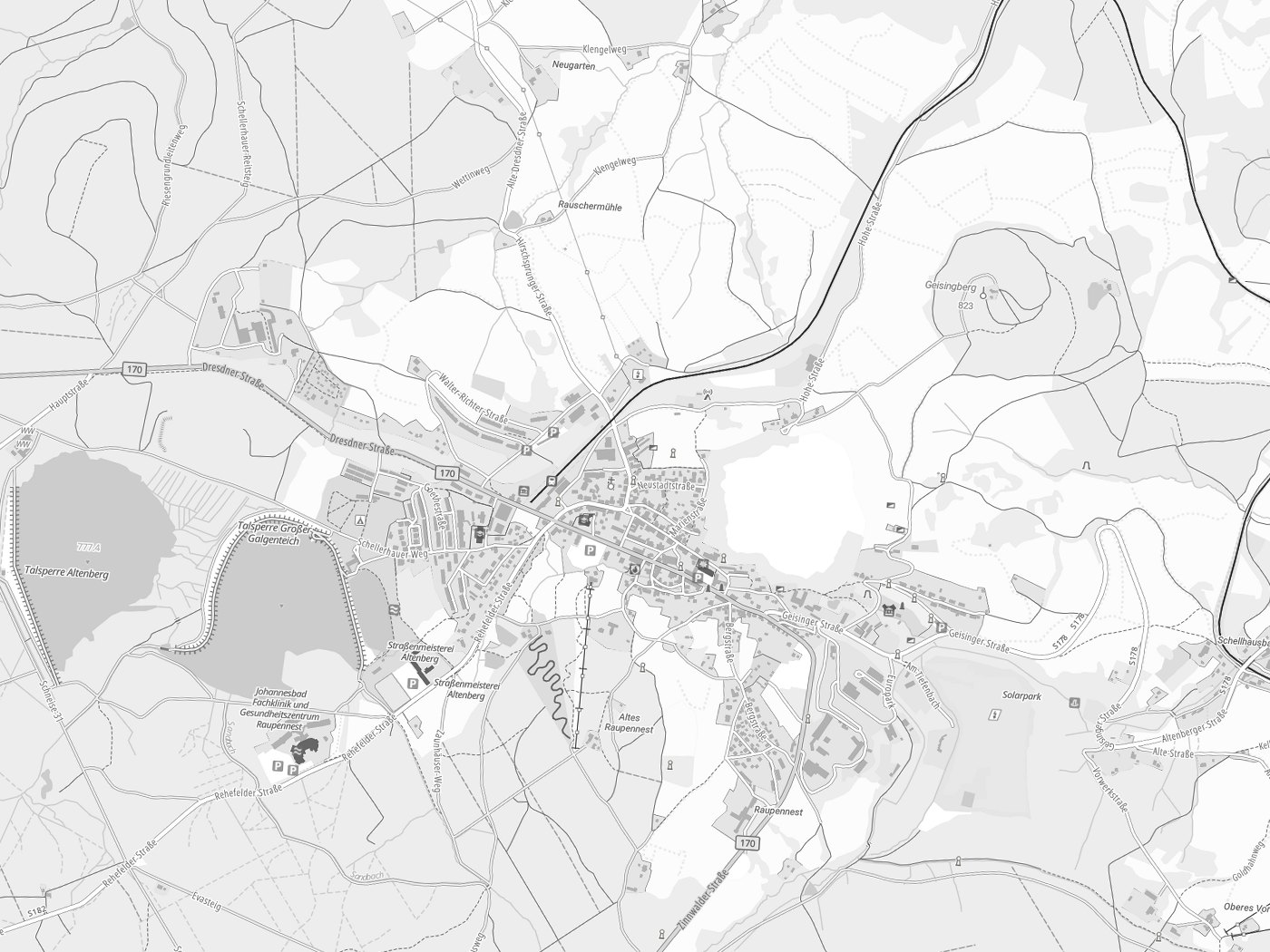 Kartenausschnitt Altenberg mit Gewässern