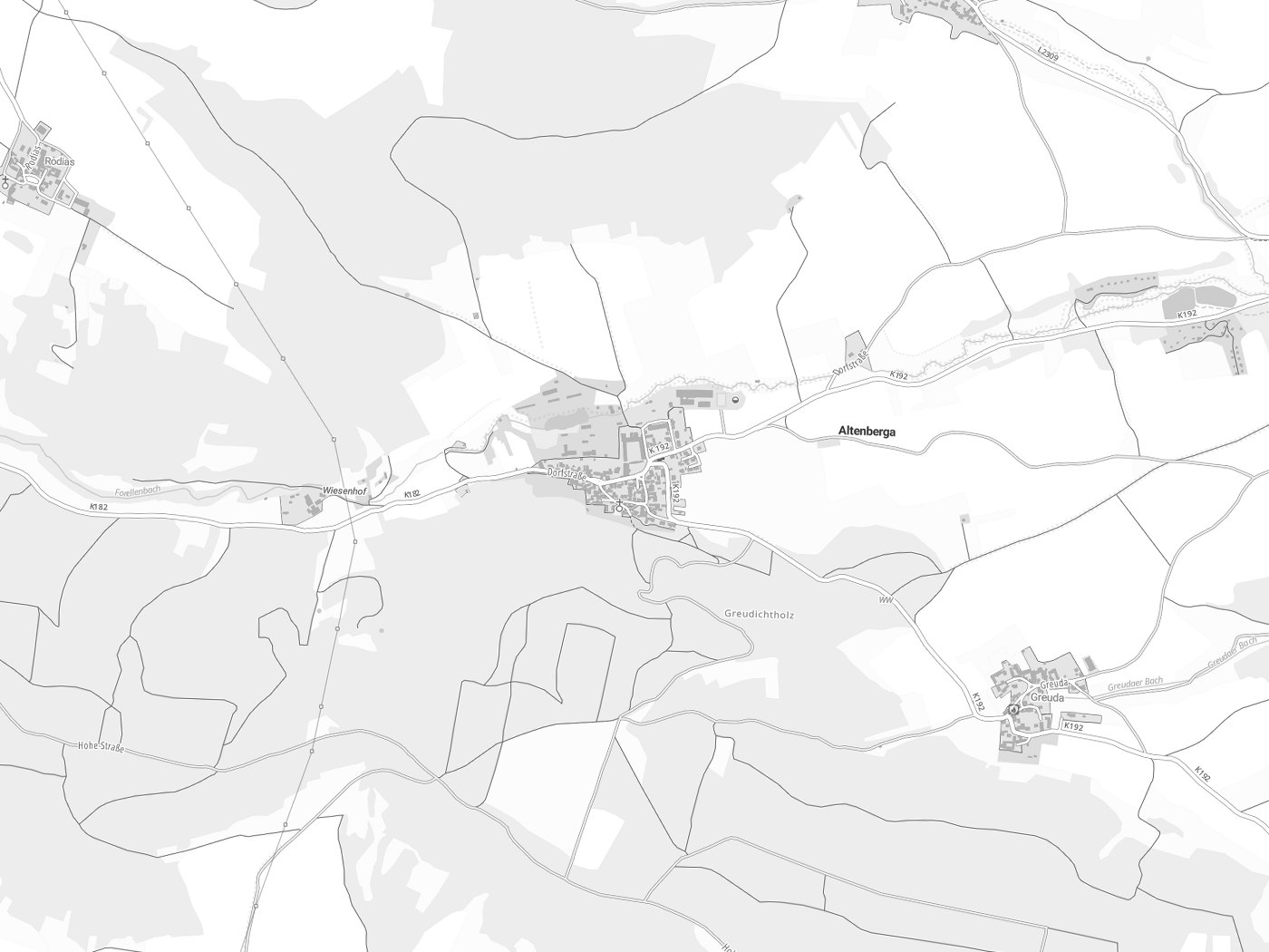 Kartenausschnitt Altenberga mit Gewässern