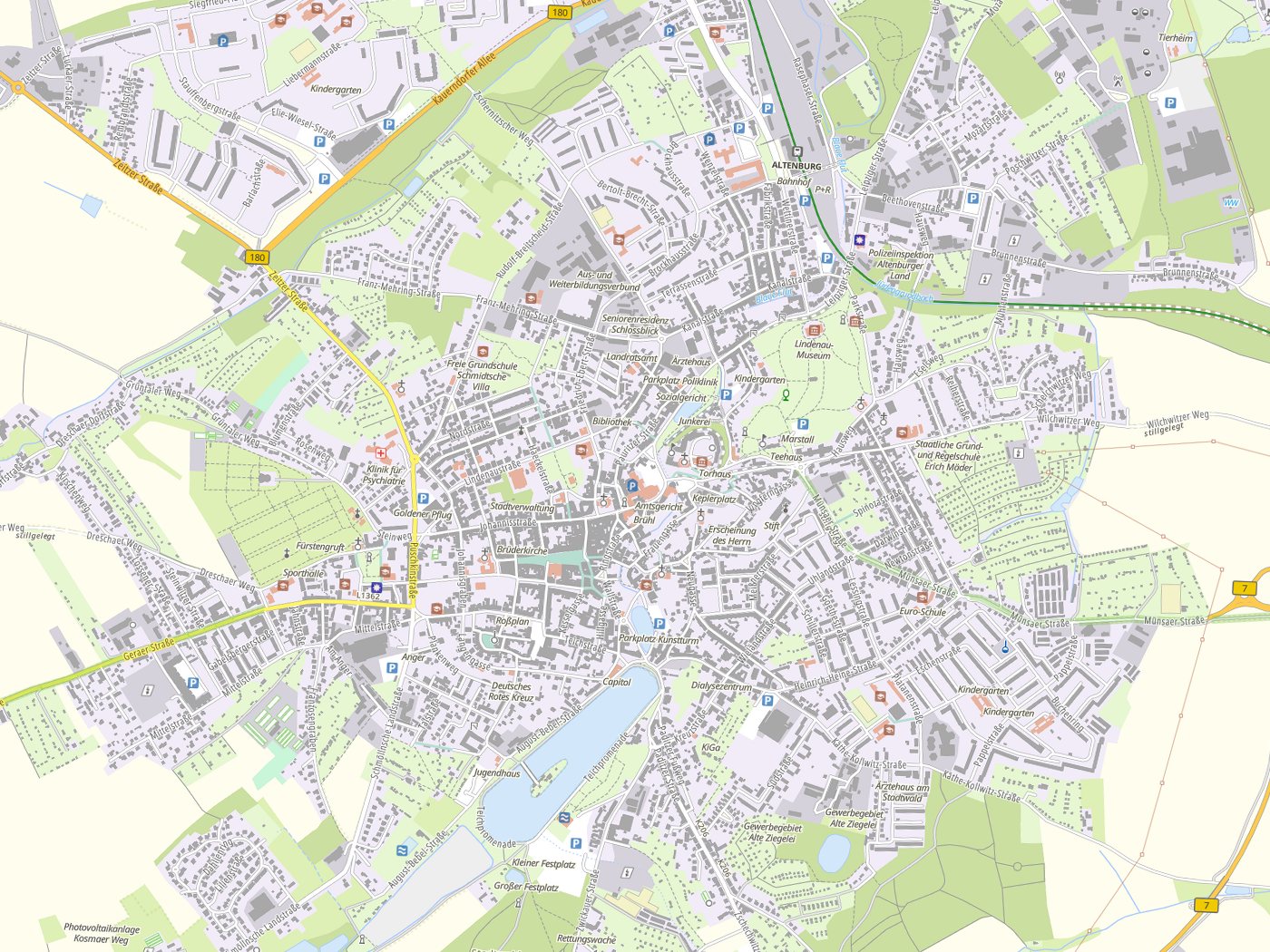 Kartenausschnitt Altenburg mit Gewässern