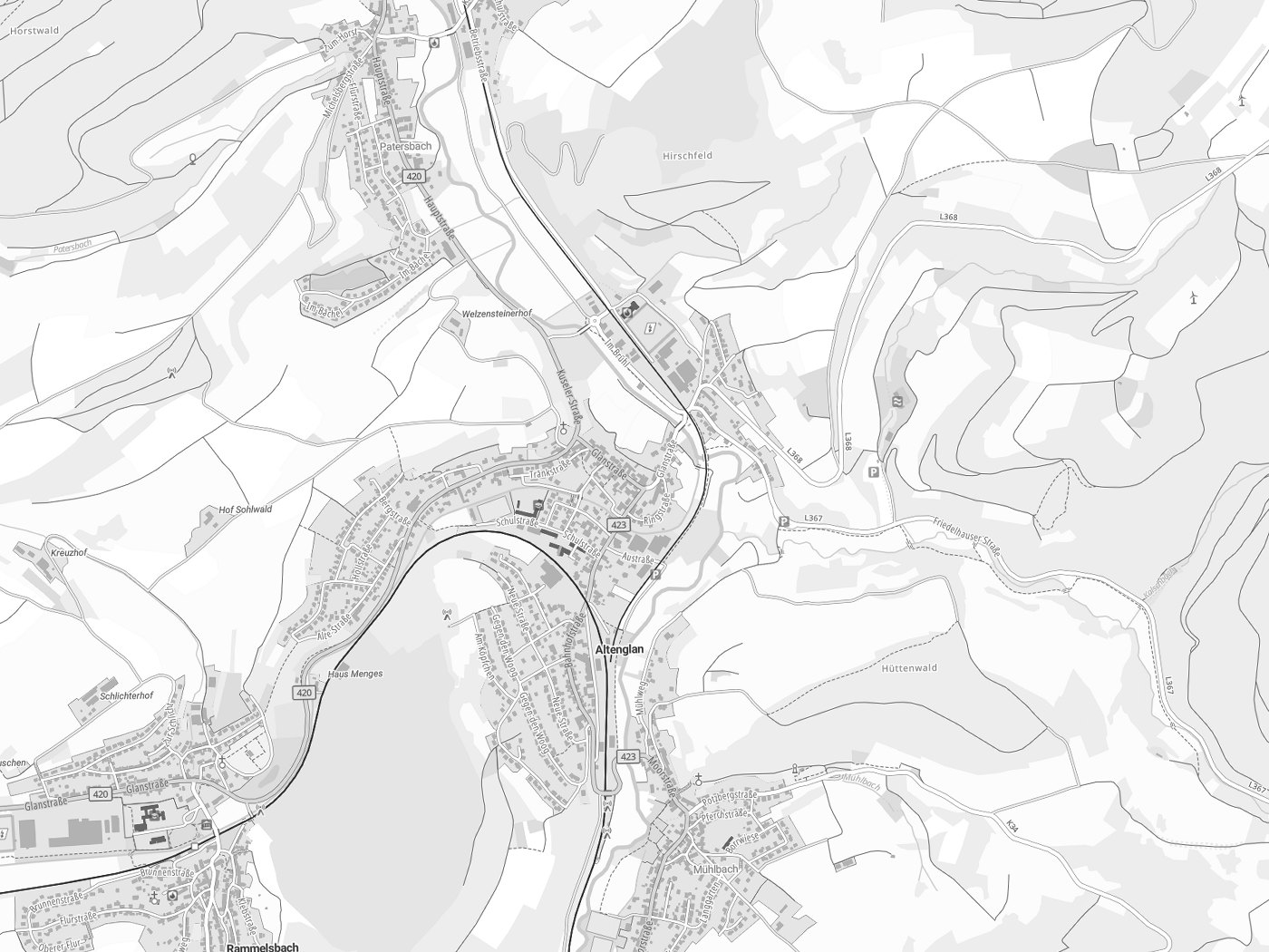 Kartenausschnitt Altenglan mit Gewässern