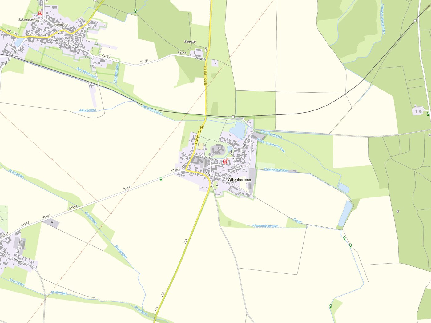 Kartenausschnitt Altenhausen mit Gewässern