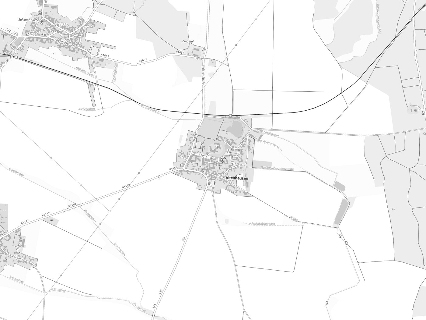 Kartenausschnitt Altenhausen mit Gewässern