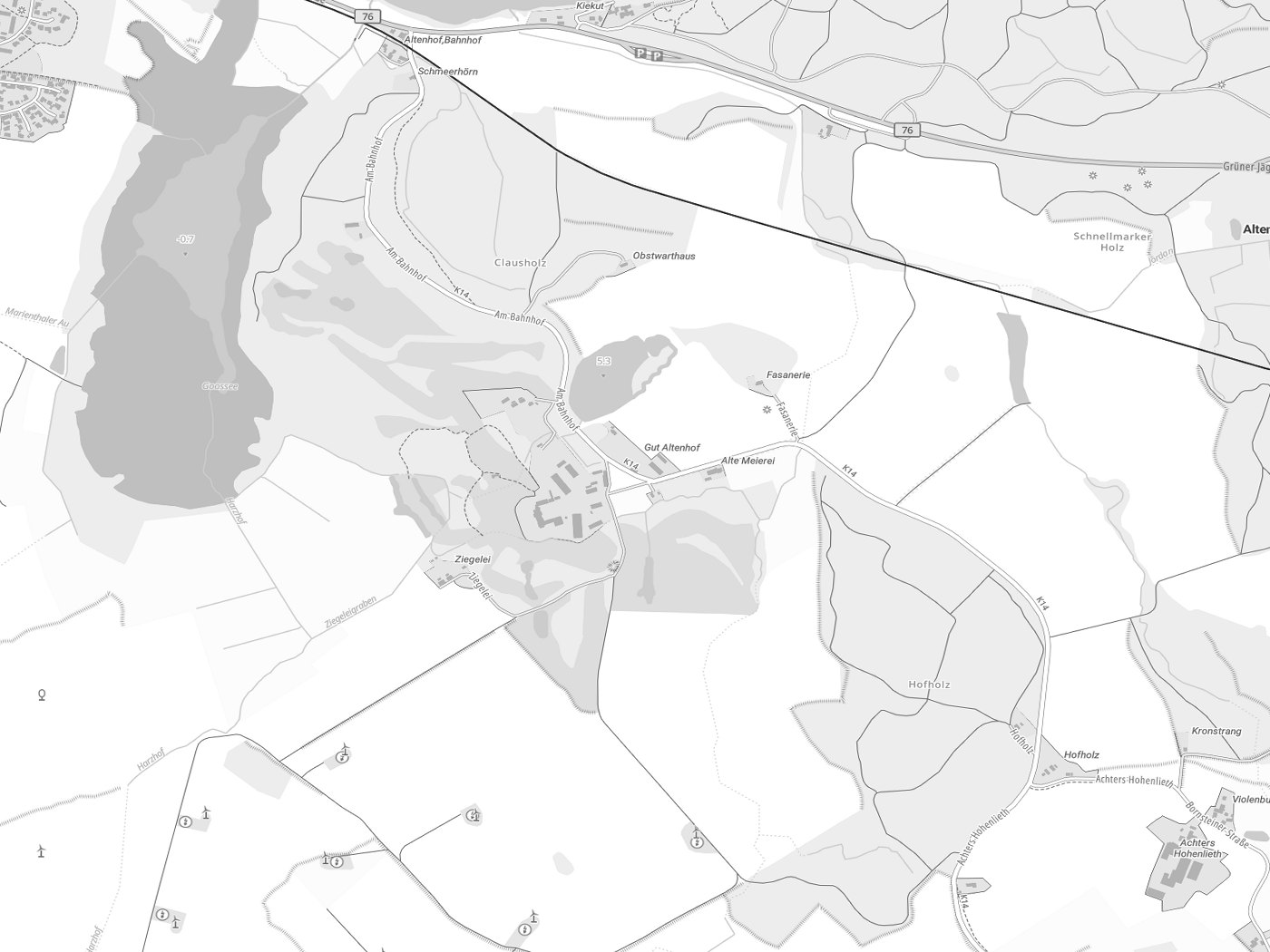 Kartenausschnitt Altenhof mit Gewässern