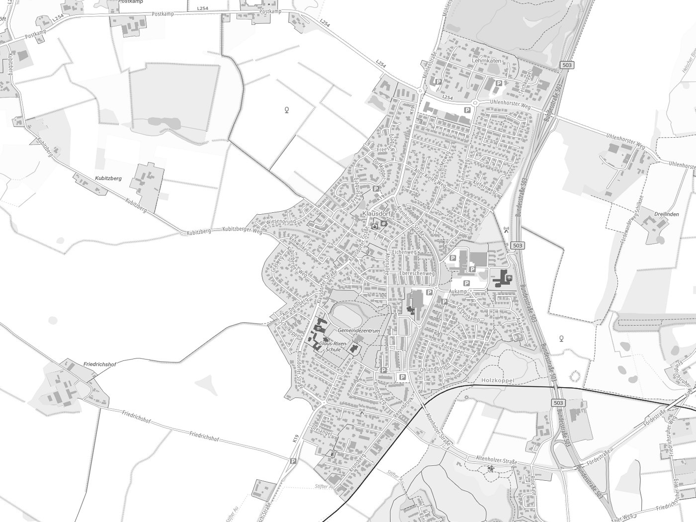 Kartenausschnitt Altenholz mit Gewässern