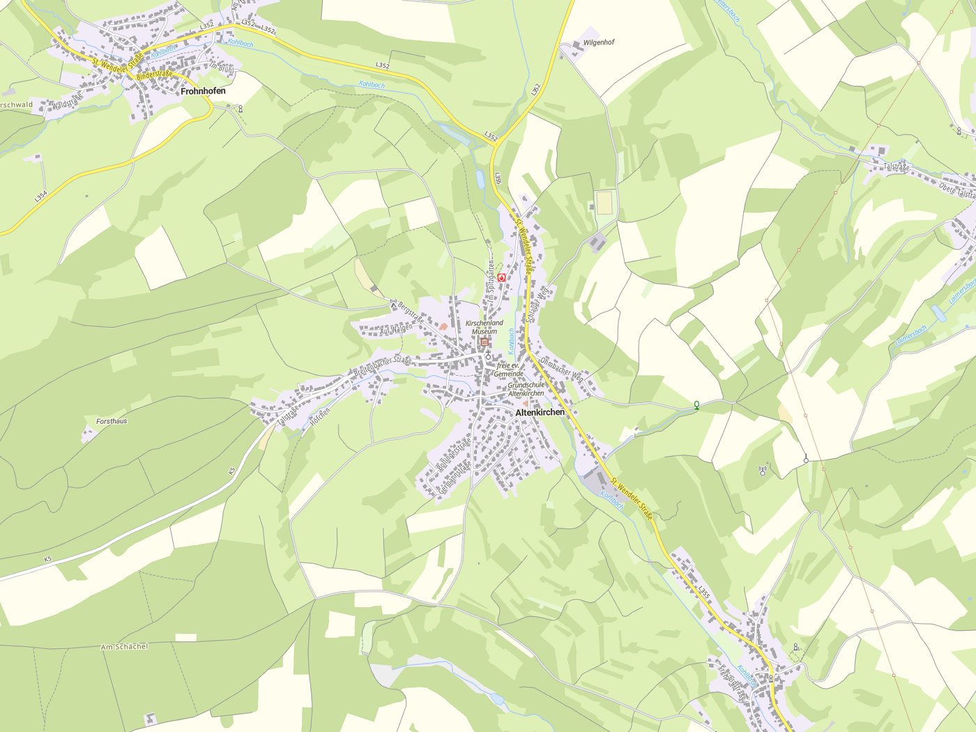 Kartenausschnitt Altenkirchen mit Gewässern