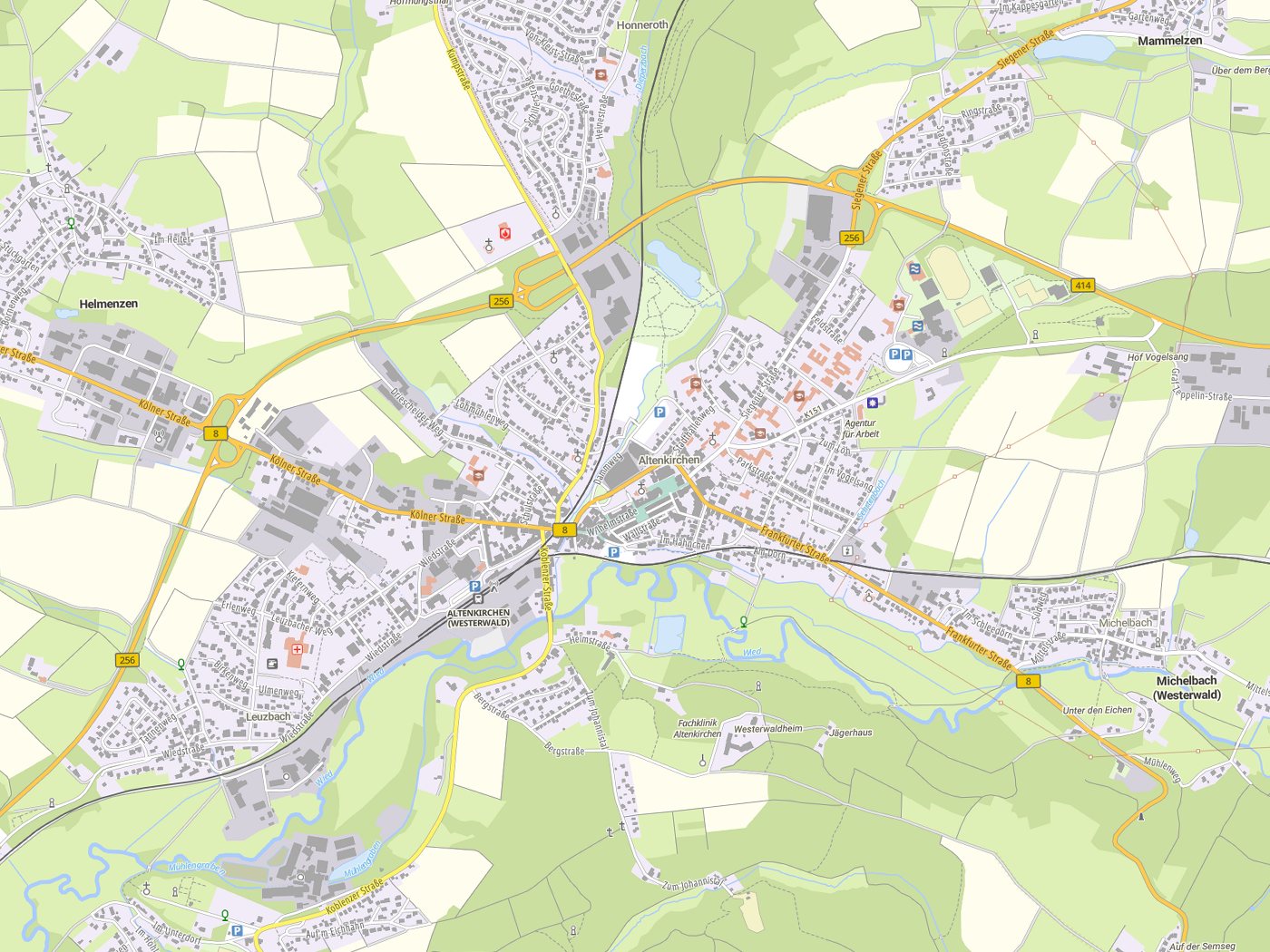 Kartenausschnitt Altenkirchen (Westerwald) mit Gewässern