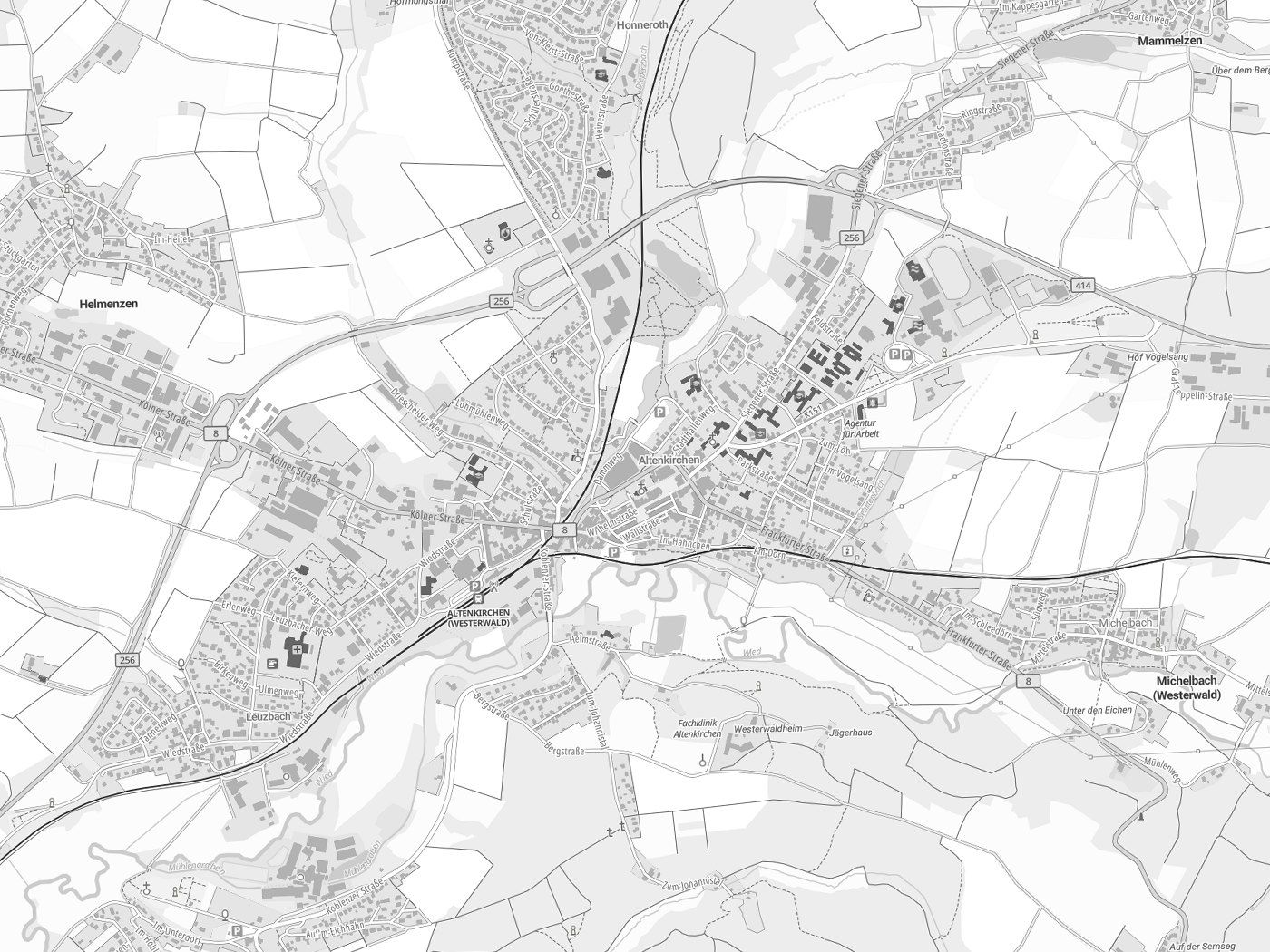 Kartenausschnitt Altenkirchen (Westerwald) mit Gewässern