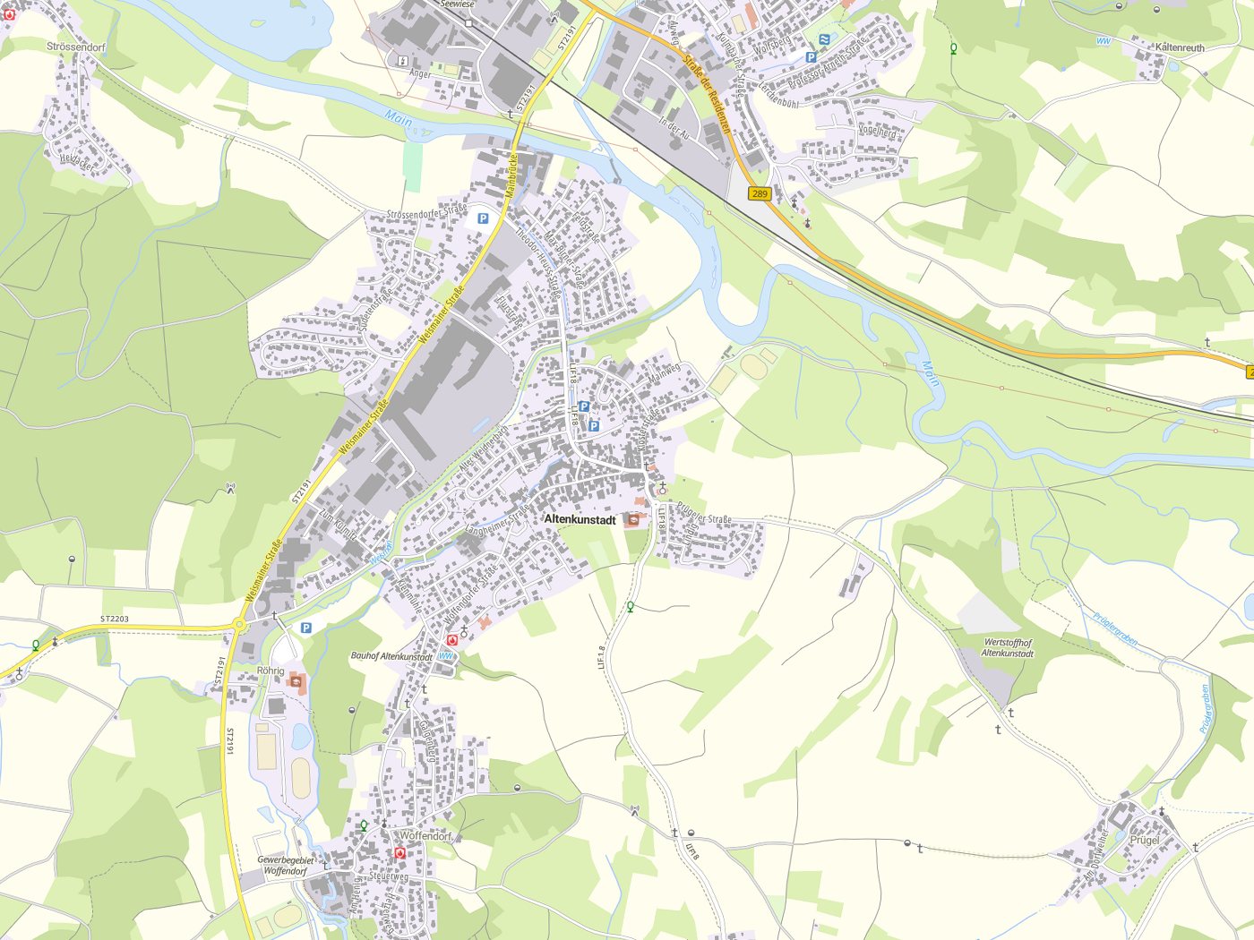 Kartenausschnitt Altenkunstadt mit Gewässern