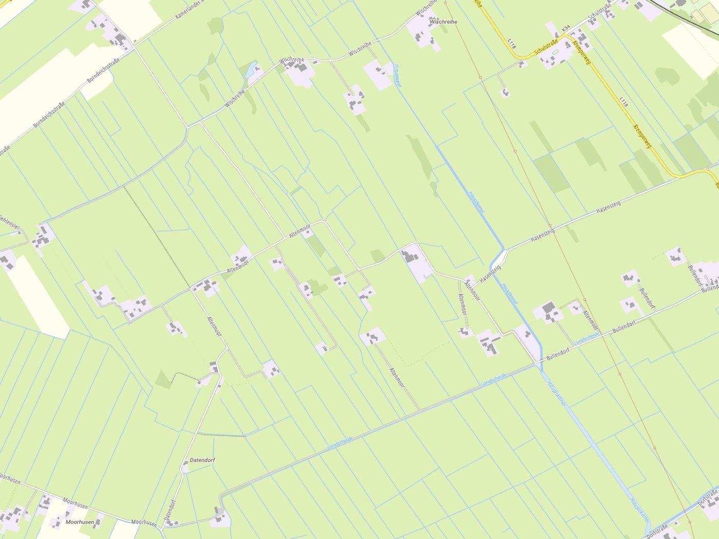 Kartenausschnitt Altenmoor mit Gewässern