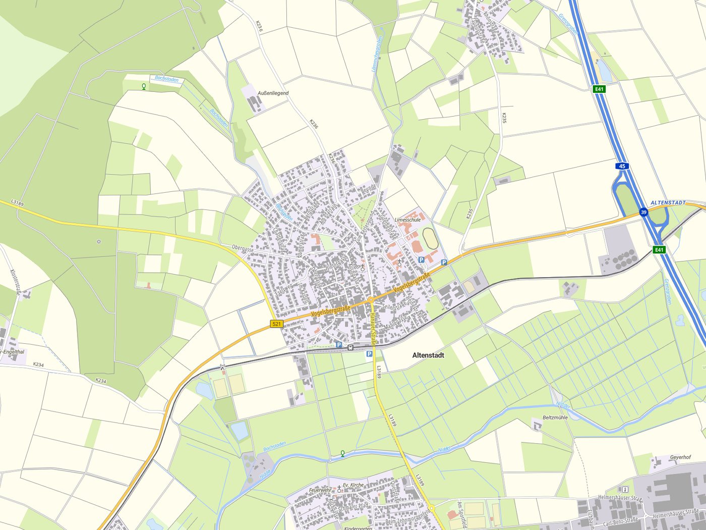 Kartenausschnitt Altenstadt mit Gewässern