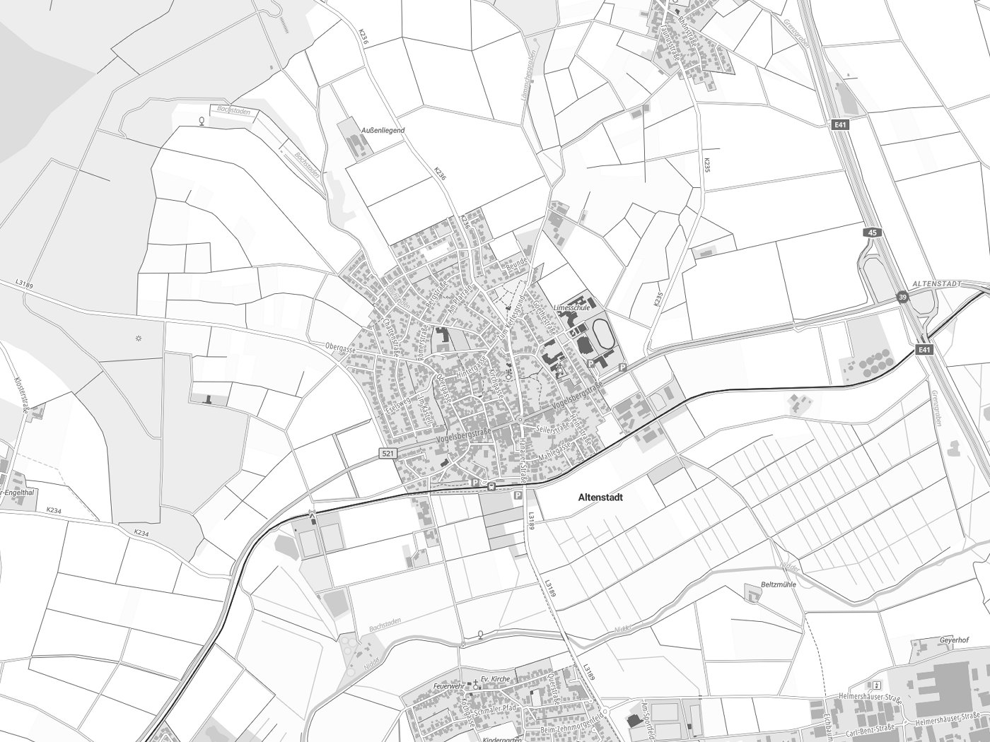 Kartenausschnitt Altenstadt mit Gewässern